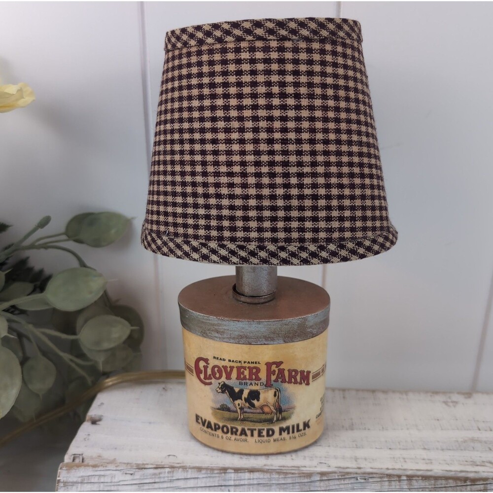Vintage Clover Farm Milk Ad Lamp Cow Farmhouse Kitchen Lamp w Gingham Shade